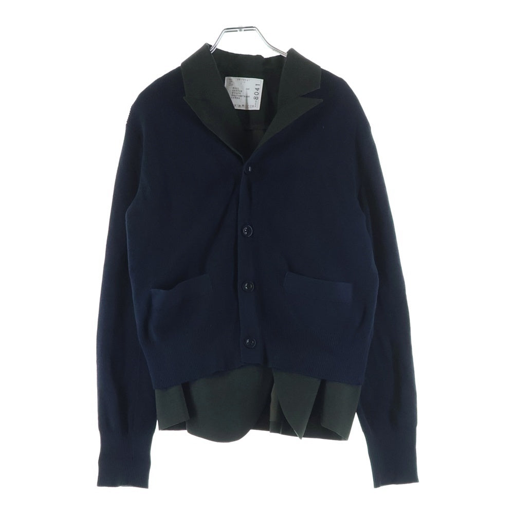 Sacai(サカイ) sacai Suiting x Knit Jacket ウール グレンチェック/ニット切り替えカーディガン2Bテーラードジャケット グリーン/ネイビー #2 25-08041 レディース