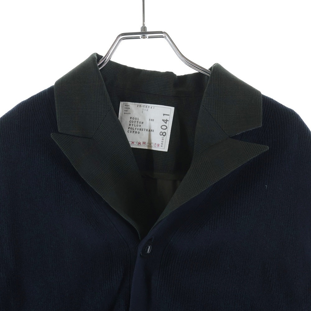 Sacai(サカイ) sacai Suiting x Knit Jacket ウール グレンチェック/ニット切り替えカーディガン2Bテーラードジャケット グリーン/ネイビー #2 25-08041 レディース