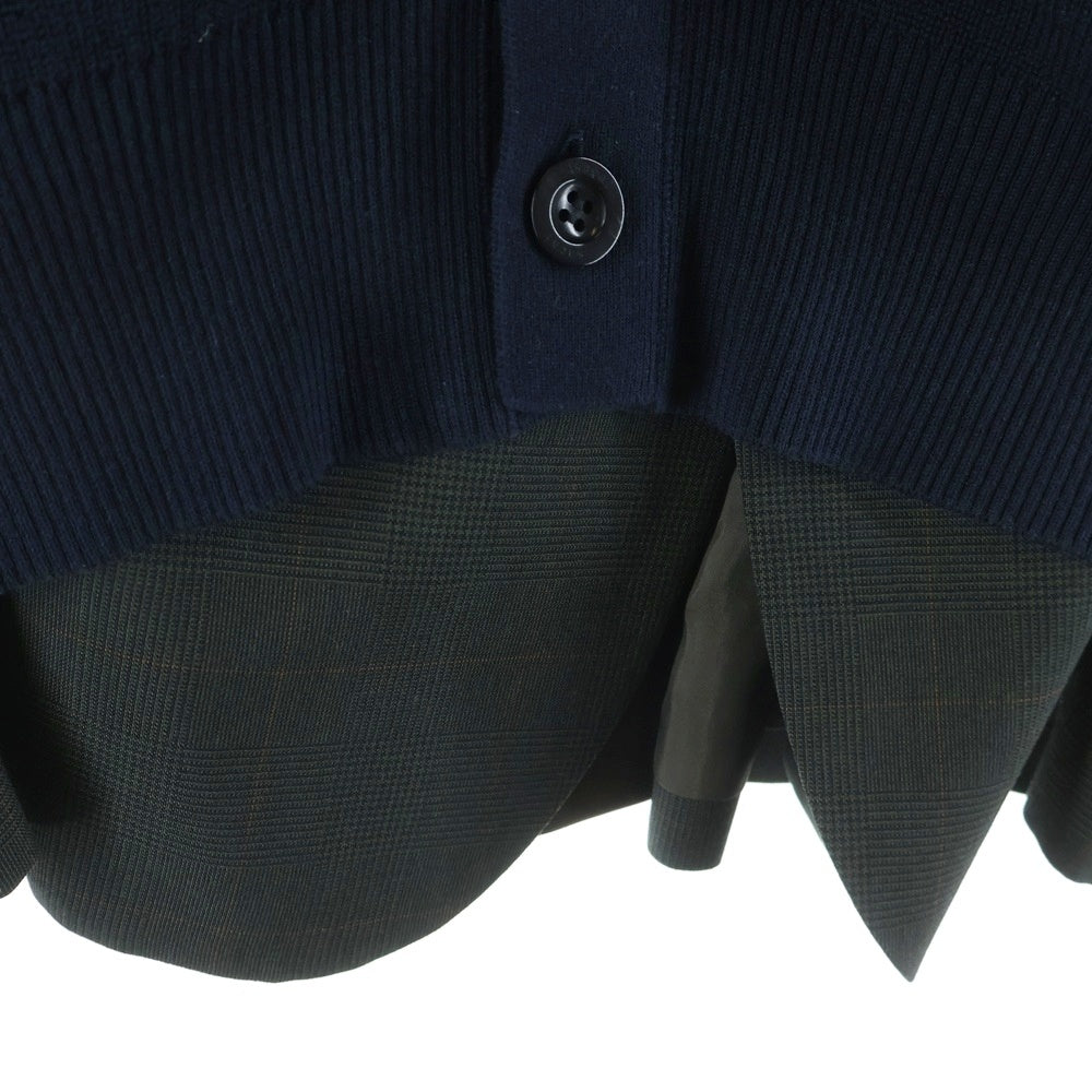 Sacai(サカイ) sacai Suiting x Knit Jacket ウール グレンチェック/ニット切り替えカーディガン2Bテーラードジャケット グリーン/ネイビー #2 25-08041 レディース