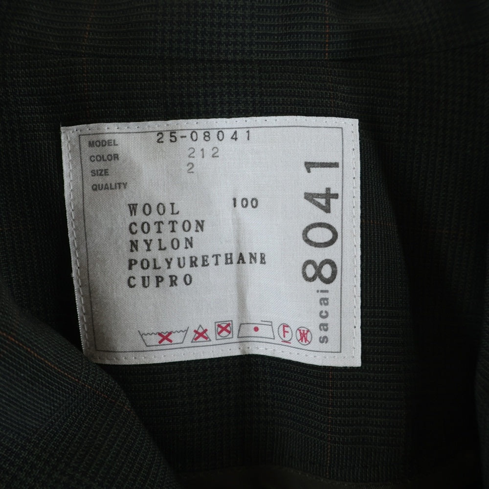 Sacai(サカイ) sacai Suiting x Knit Jacket ウール グレンチェック/ニット切り替えカーディガン2Bテーラードジャケット グリーン/ネイビー #2 25-08041 レディース