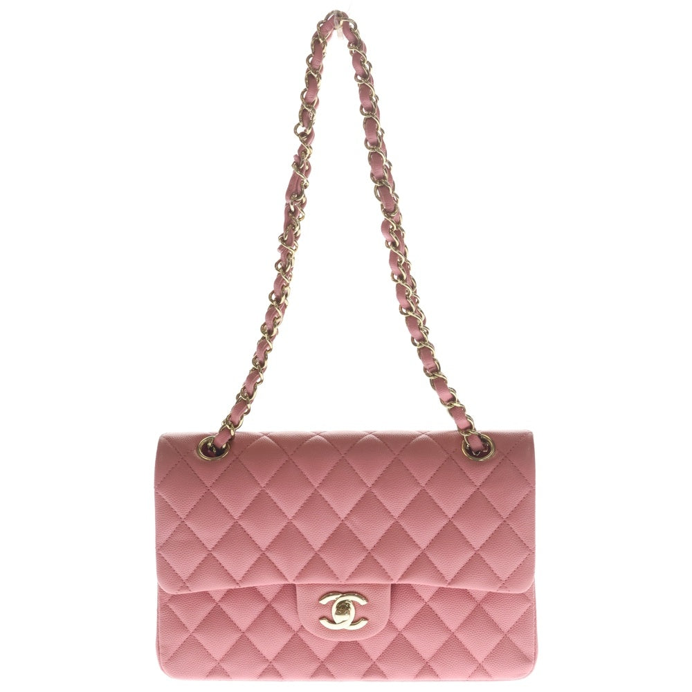 CHANEL(シャネル) マトラッセ23 キャビアスキン レザー Wフラップ Wチェーン ショルダーバッグ ゴールド金具 ピンク レディース