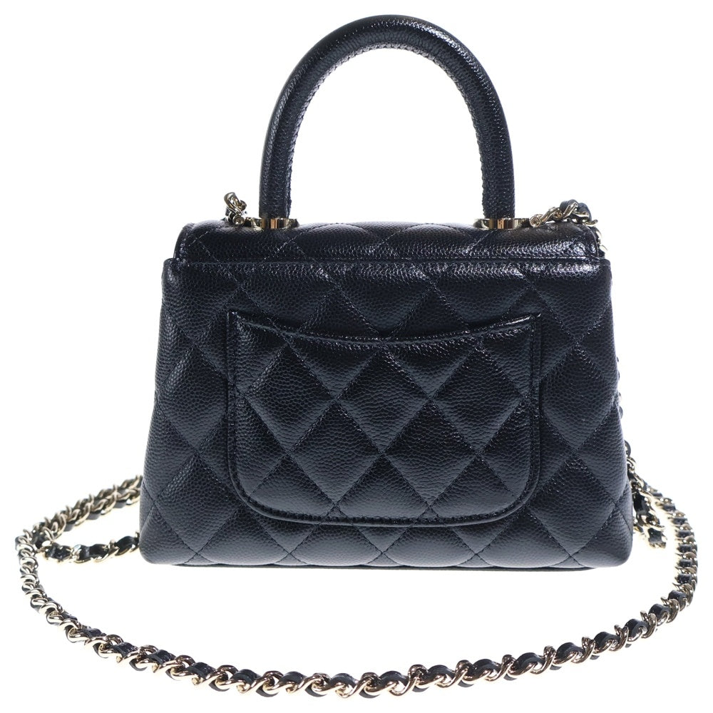 CHANEL(シャネル) ココハンドル ミニミニ キャビアスキン レザー 2WAY ハンド チェーンショルダーバッグ ゴールド金具 ブラック AP4244