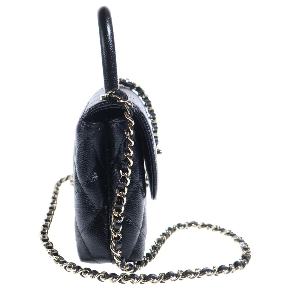 CHANEL(シャネル) ココハンドル ミニミニ キャビアスキン レザー 2WAY ハンド チェーンショルダーバッグ ゴールド金具 ブラック AP4244