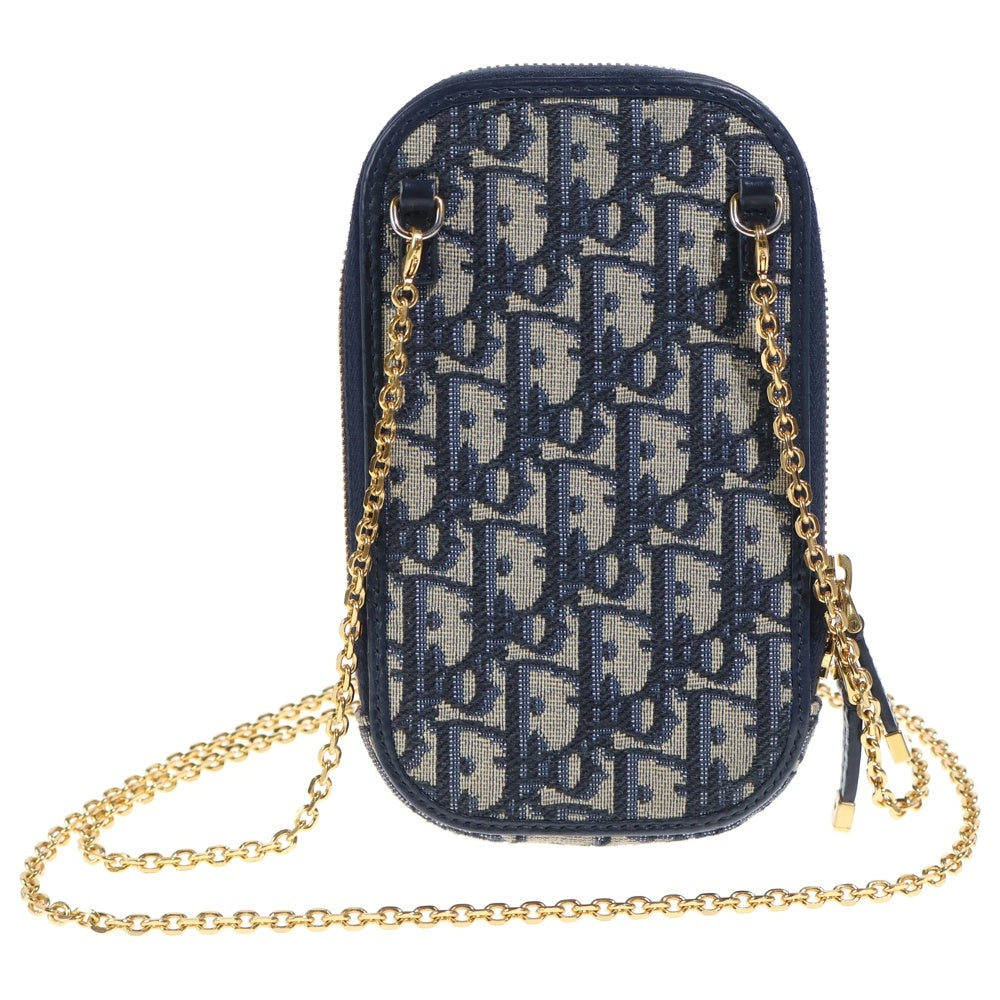 Christian Dior(クリスチャンディオール) 30モンテーニュ フォンホルダー ショルダーバッグ チェーンバッグ ミニバッグ ネイビー オブリーク ジャカード ゴールド金具 レディース