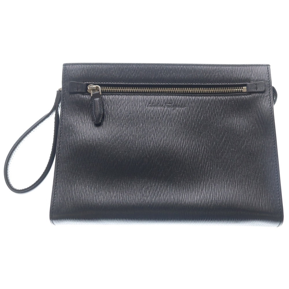 FERRAGAMO(フェラガモ) レザー クラッチ セカンドバッグ シルバー金具 ブラック 240298