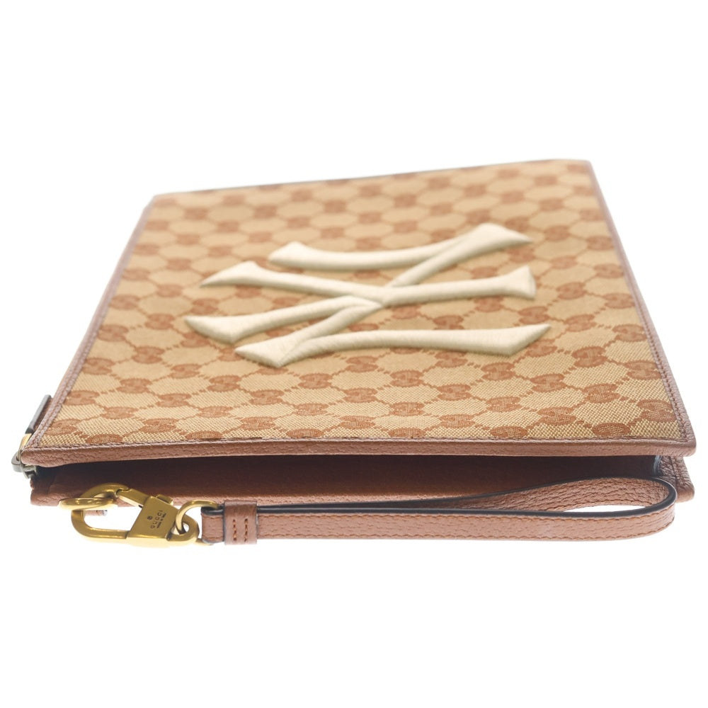 GUCCI(グッチ) GGキャンバス NY刺繍 クラッチ セカンドバッグ ゴールド金具 ベージュ 547796