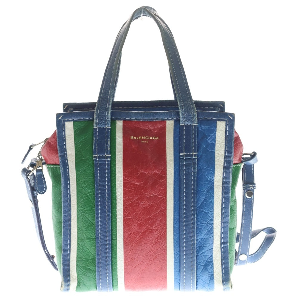 BALENCIAGA(バレンシアガ) バザールショッパーXS レザー マルチカラー 2WAY ハンド トートバッグ シルバー金具 ブルー/レッド 452458