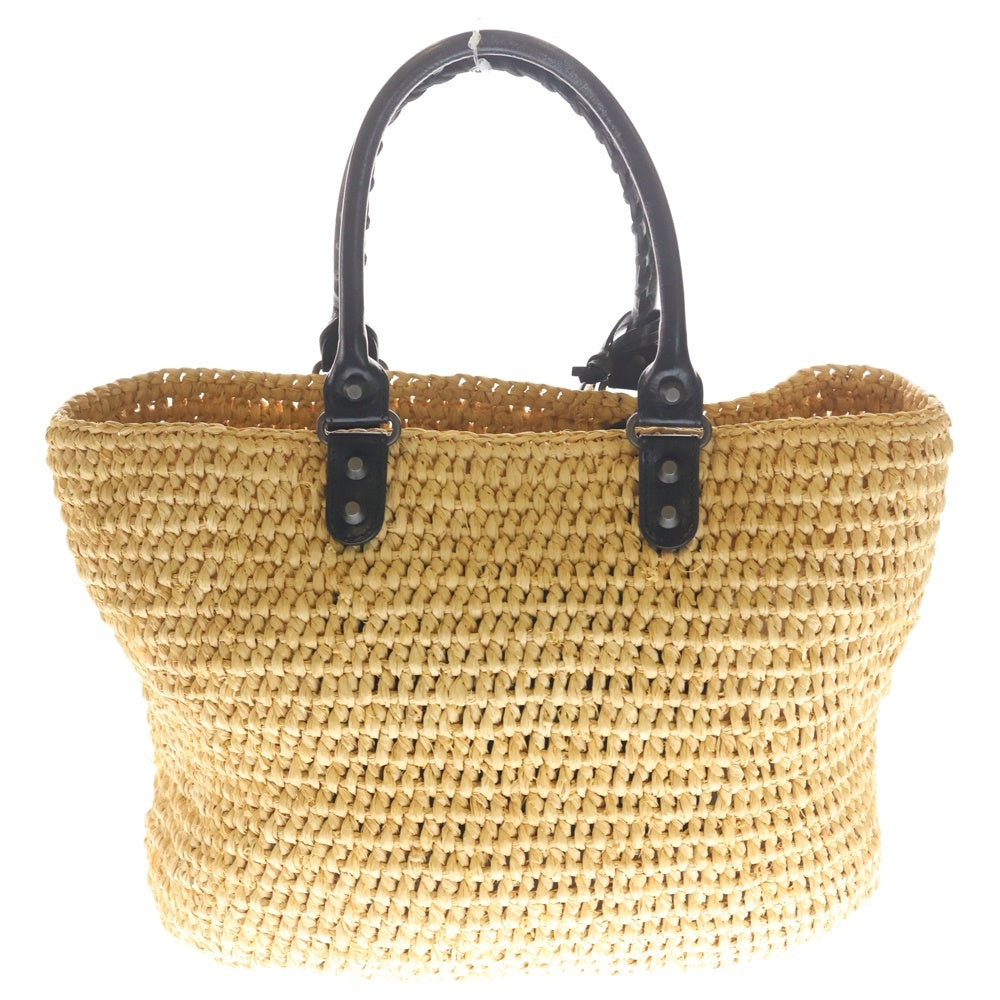 BALENCIAGA(バレンシアガ) パニエS バケット ラフィア レザー かご ハンド バッグ ベージュ/ブラック 466499 レディース