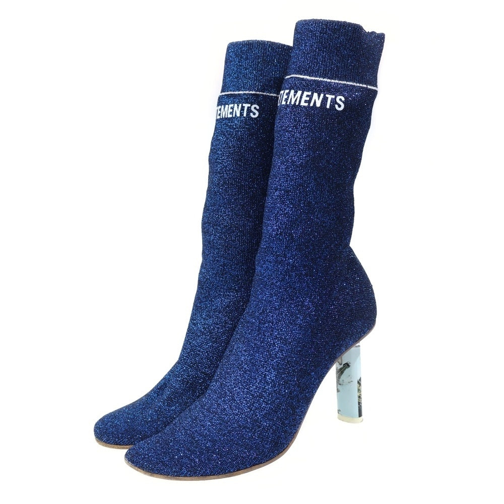 VETEMENTS(ヴェトモン) ライターヒール ラメジャガード ソックス アンクル ショートブーツ パンプス シューズ ブルー レディース
