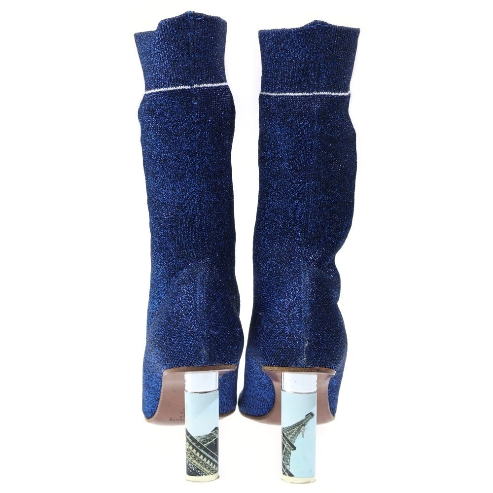 VETEMENTS(ヴェトモン) ライターヒール ラメジャガード ソックス アンクル ショートブーツ パンプス シューズ ブルー レディース