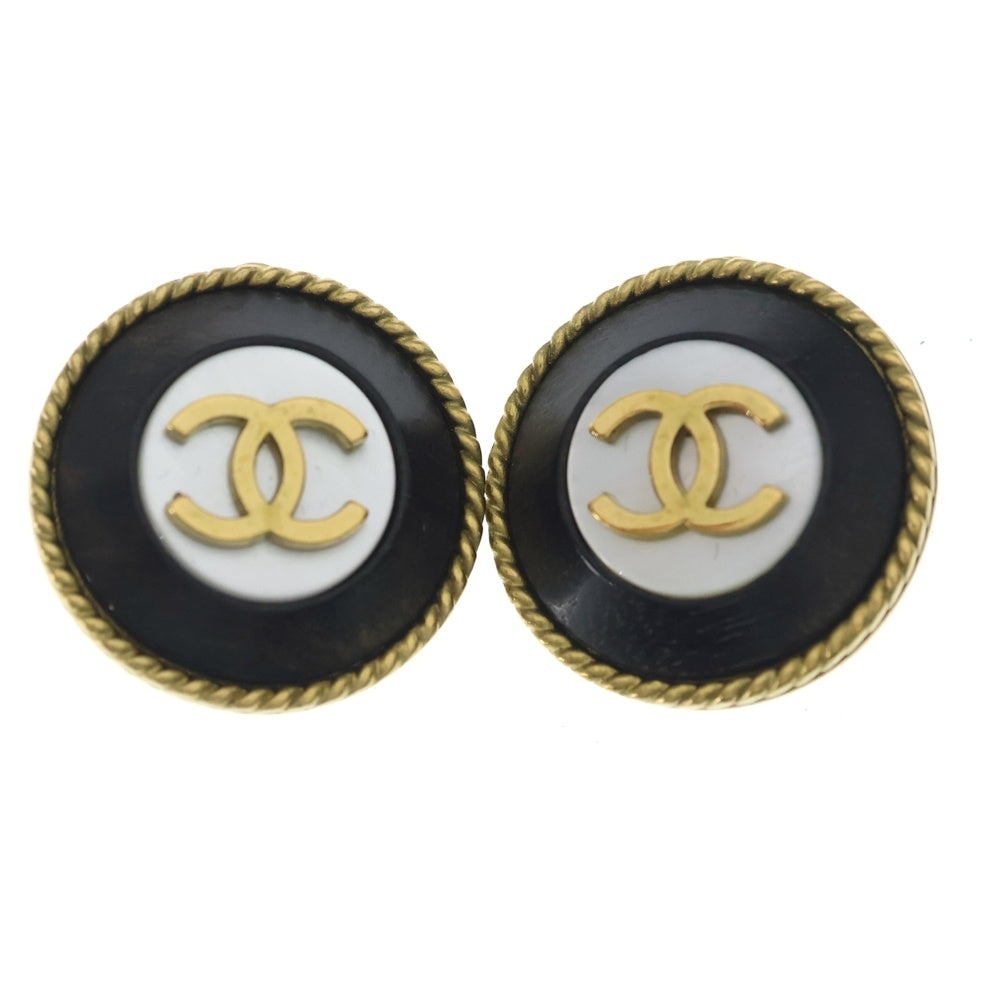CHANEL(シャネル) ココマーク イヤリング ラウンド ブラック×ホワイト×ゴールド GP レディース