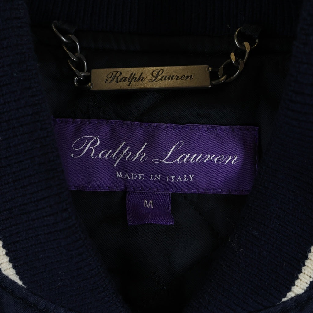 RALPH LAUREN(ラルフローレン) PURPLE LABEL パープルレーベル スカル刺繍 サテン ジップアップジャケット スカジャン ブルゾン ネイビー 790682553001