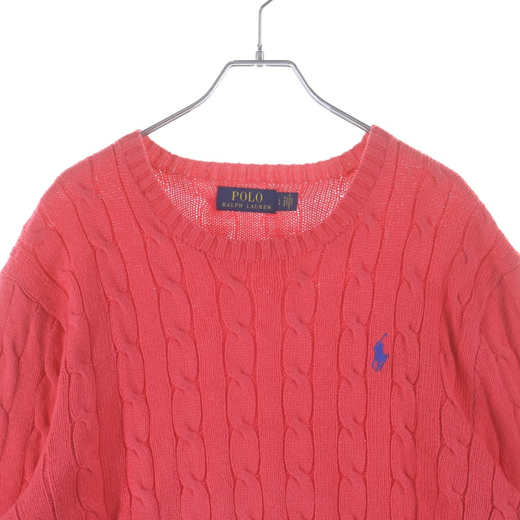 POLO RALPH LAUREN(ポロラルフローレン) ワンポイントロゴ刺繍 クルーネック プルオーバー 長袖ニット セーター ピンク レディース