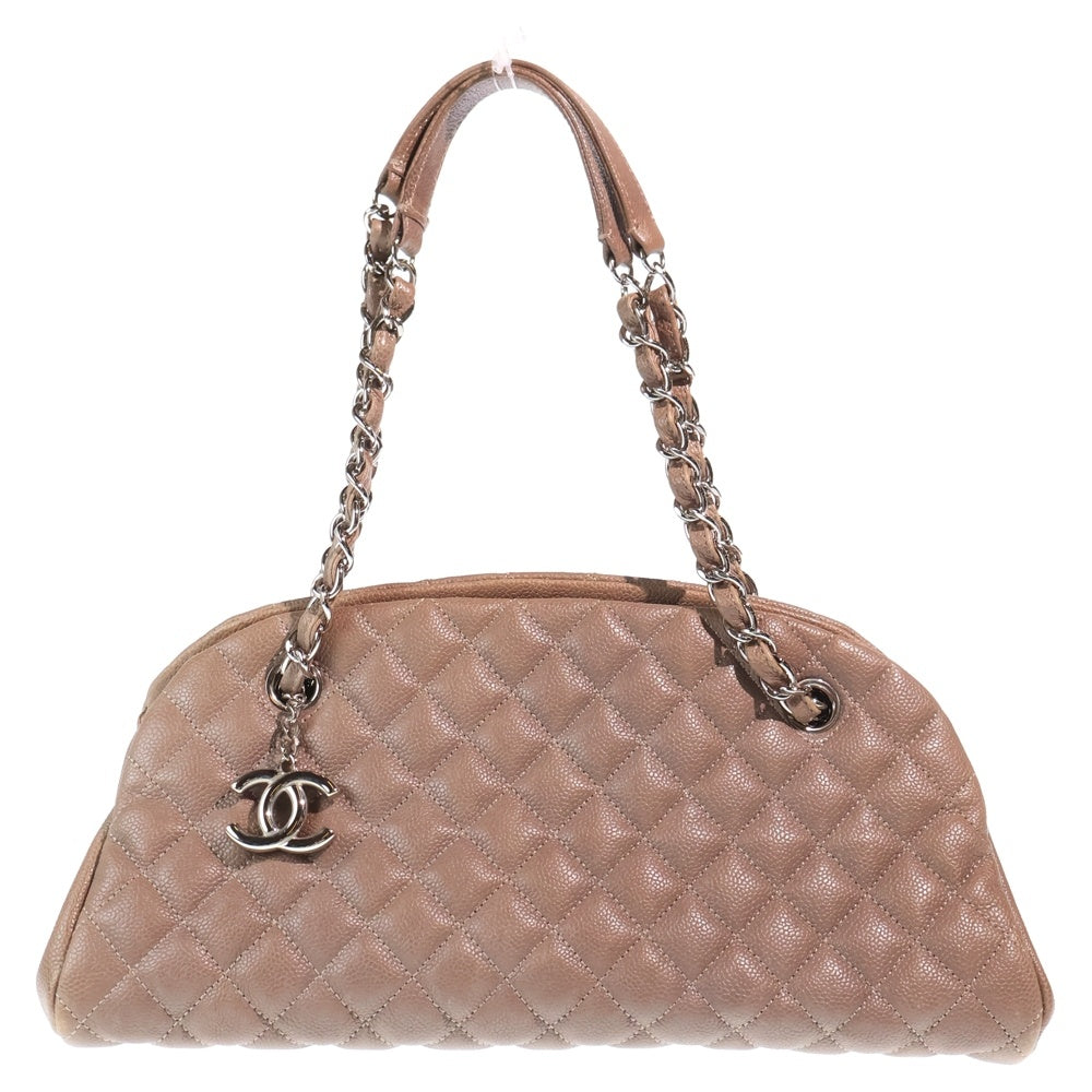 CHANEL(シャネル) マドモアゼル マトラッセ ボーリング キャビアスキン レザー チェーン ハンドバッグ シルバー金具 ベージュ 14番台 レディース