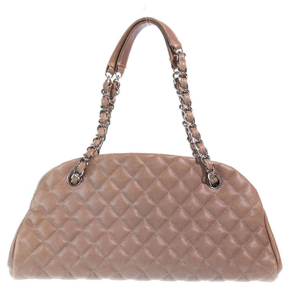 CHANEL(シャネル) マドモアゼル マトラッセ ボーリング キャビアスキン レザー チェーン ハンドバッグ シルバー金具 ベージュ 14番台 レディース