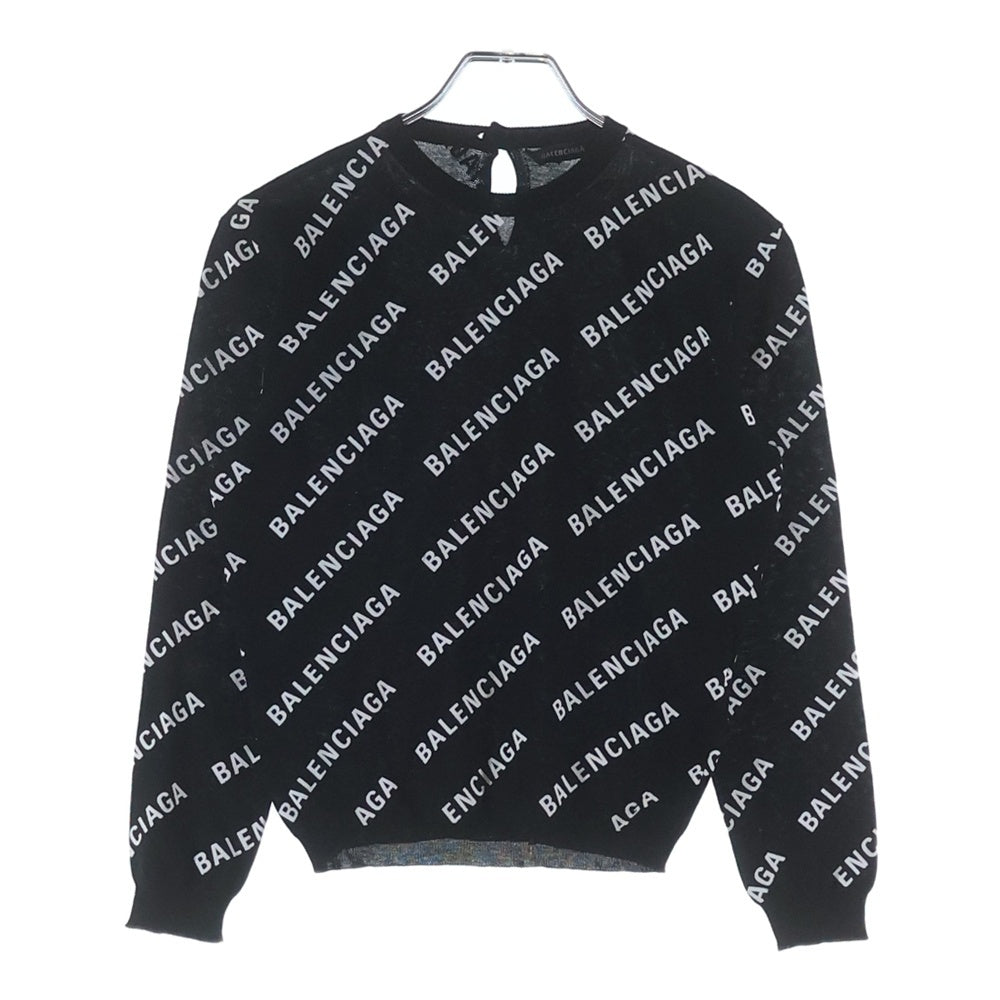 BALENCIAGA(バレンシアガ) オールオーバーロゴ 総柄プリント コットンニット トップス ブラック レディース 695458