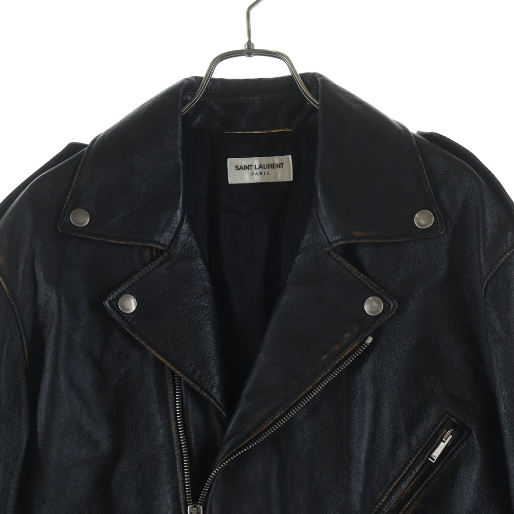 SAINT LAURENT PARIS(サンローランパリ) ユーズド加工 ラムレザー ダブル ライダースジャケット ブラック 500974 レディース