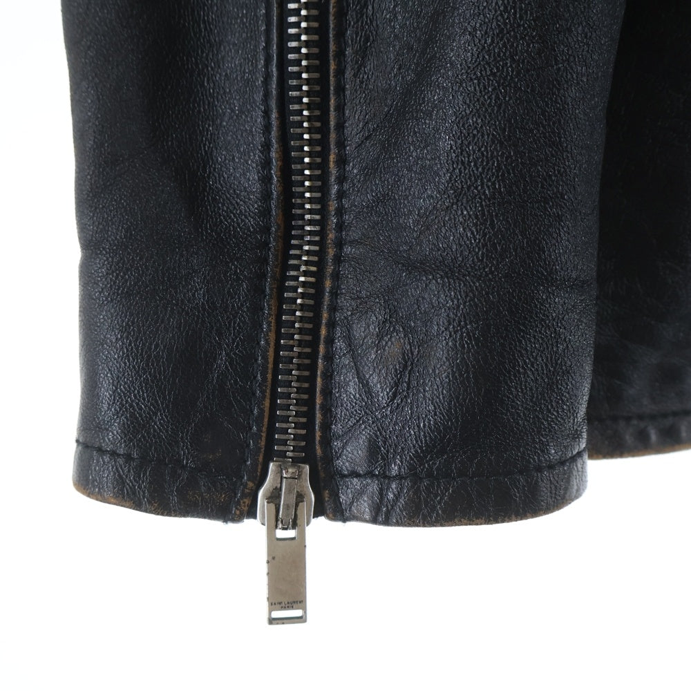 SAINT LAURENT PARIS(サンローランパリ) ユーズド加工 ラムレザー ダブル ライダースジャケット ブラック 500974 レディース