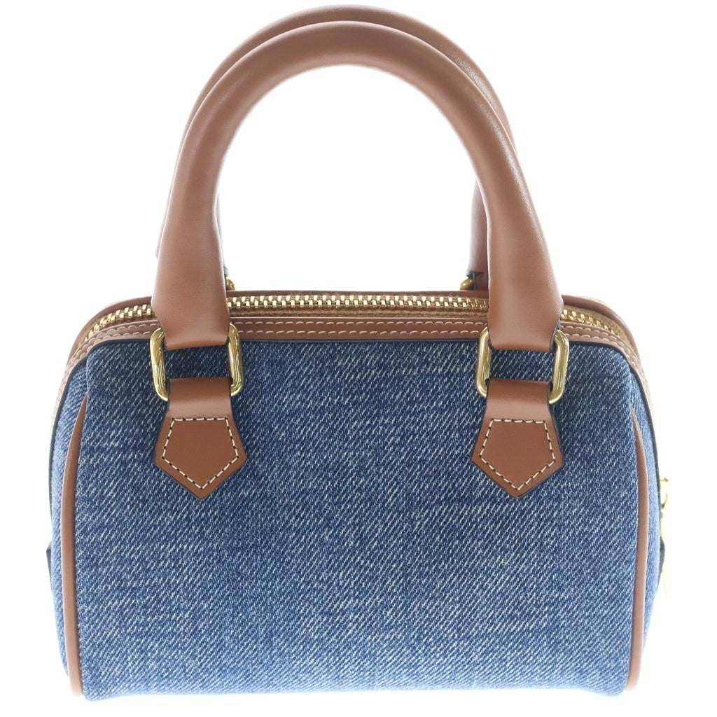 CELINE(セリーヌ) セリーヌ スモール ボストン トリオンフ ショルダーバッグ ミニバッグ インディゴブルー×ブラウン レザー×デニム ゴールド金具 レディース