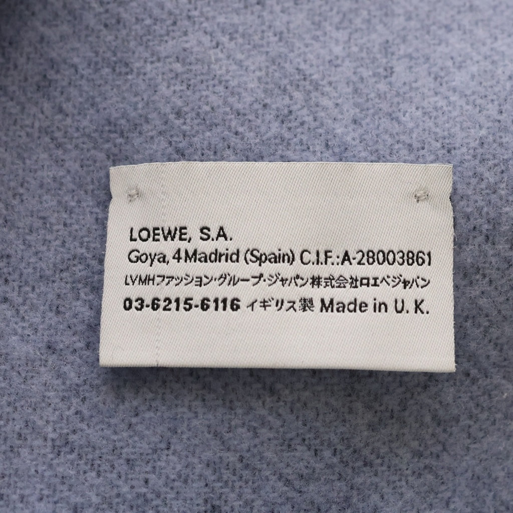 LOEWE(ロエベ) アナグラムロゴ刺繍 カシミヤ混 ウール フリンジマフラー ネイビー レディース