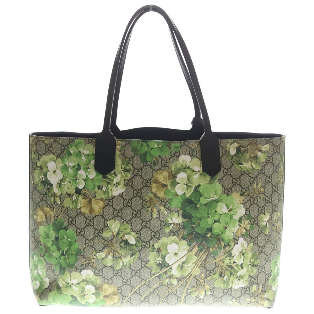 GUCCI(グッチ) グッチ GGスプリーム リバーシブル ハンドバッグ トートバッグ ブラック×ベージュ×グリーン レザー×PVC 368568 レディース