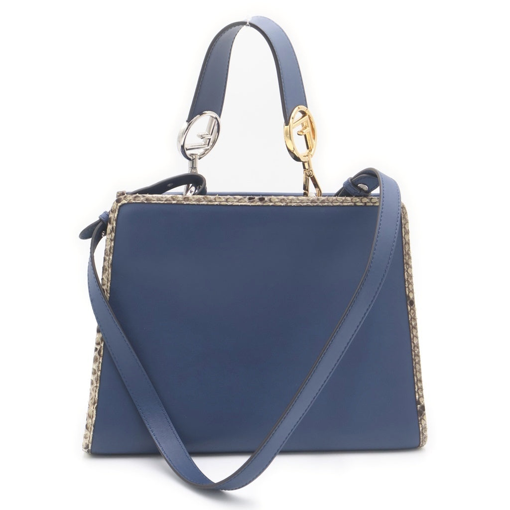 FENDI(フェンディ) フェンディ ラナウェイ 2WAYハンドバッグ ショルダーバッグ ブルー レザー×パイソン ゴールド金具 シルバー金具 レディース