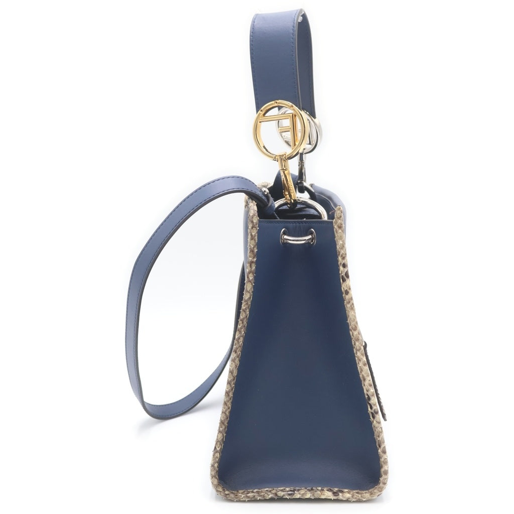 FENDI(フェンディ) フェンディ ラナウェイ 2WAYハンドバッグ ショルダーバッグ ブルー レザー×パイソン ゴールド金具 シルバー金具 レディース