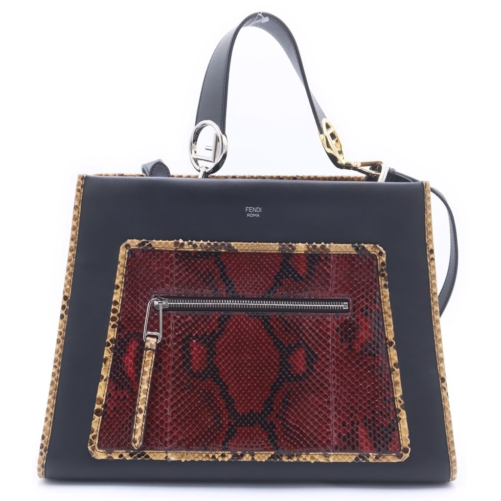 FENDI(フェンディ) フェンディ ラナウェイ 2WAYハンドバッグ ショルダーバッグ ブラック×レッド レザー×パイソン シルバー ゴールド金具 レディース
