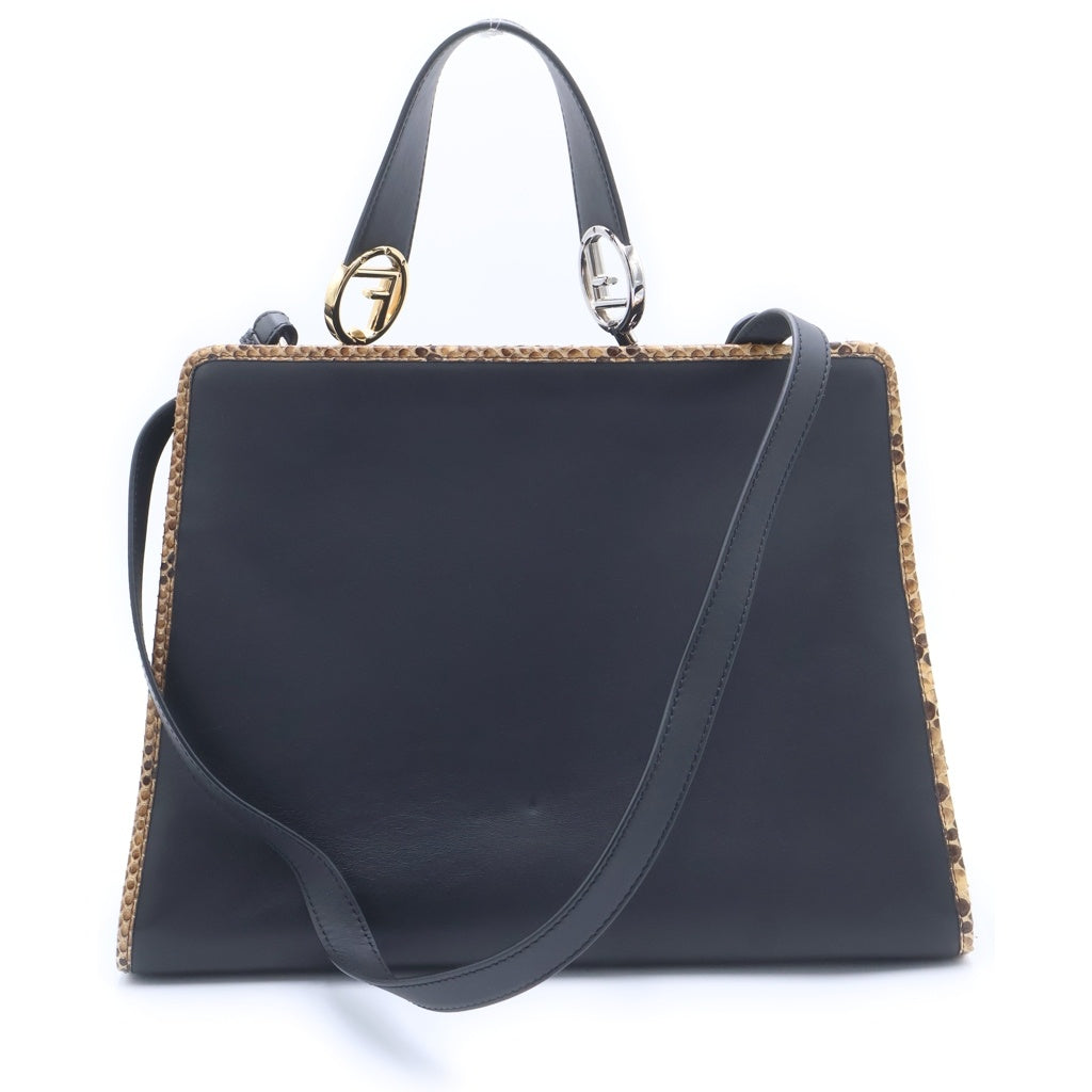 FENDI(フェンディ) フェンディ ラナウェイ 2WAYハンドバッグ ショルダーバッグ ブラック×レッド レザー×パイソン シルバー ゴールド金具 レディース
