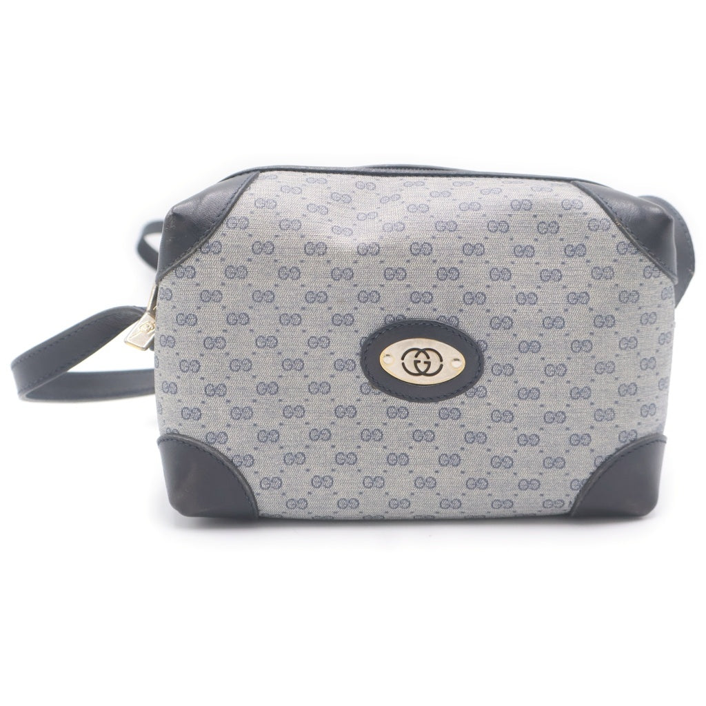 GUCCI(グッチ) グッチ オールドグッチ マイクロGG ロゴショルダーバッグ ミニバッグ ネイビー レザー×PVC 07-37 ゴールド金具 レディース