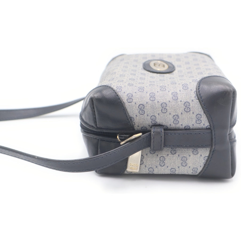 GUCCI(グッチ) グッチ オールドグッチ マイクロGG ロゴショルダーバッグ ミニバッグ ネイビー レザー×PVC 07-37 ゴールド金具 レディース