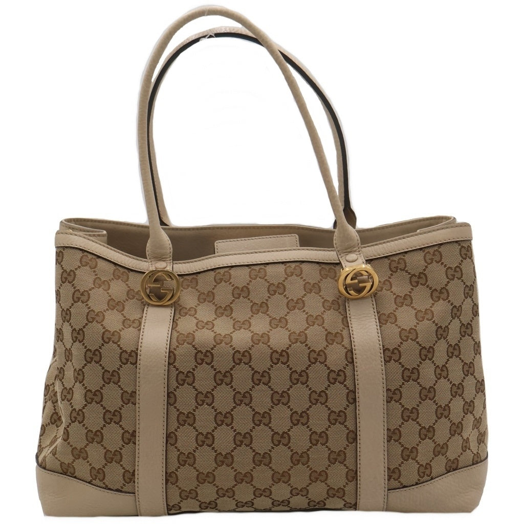 GUCCI(グッチ) グッチ GGキャンバス トートバッグ ハンドバッグ ベージュ レザー×キャンバス 353122 ゴールド金具 レディース