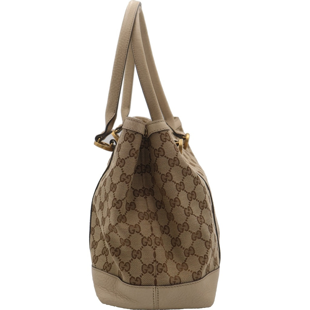 GUCCI(グッチ) グッチ GGキャンバス トートバッグ ハンドバッグ ベージュ レザー×キャンバス 353122 ゴールド金具 レディース