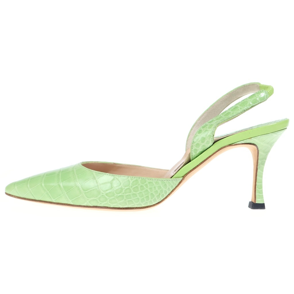 MANOLO BLAHNIK(マノロブラニク) マノロブラニク ヒールパンプス 型押しクロコ イエローグリーン 37.5 レディース