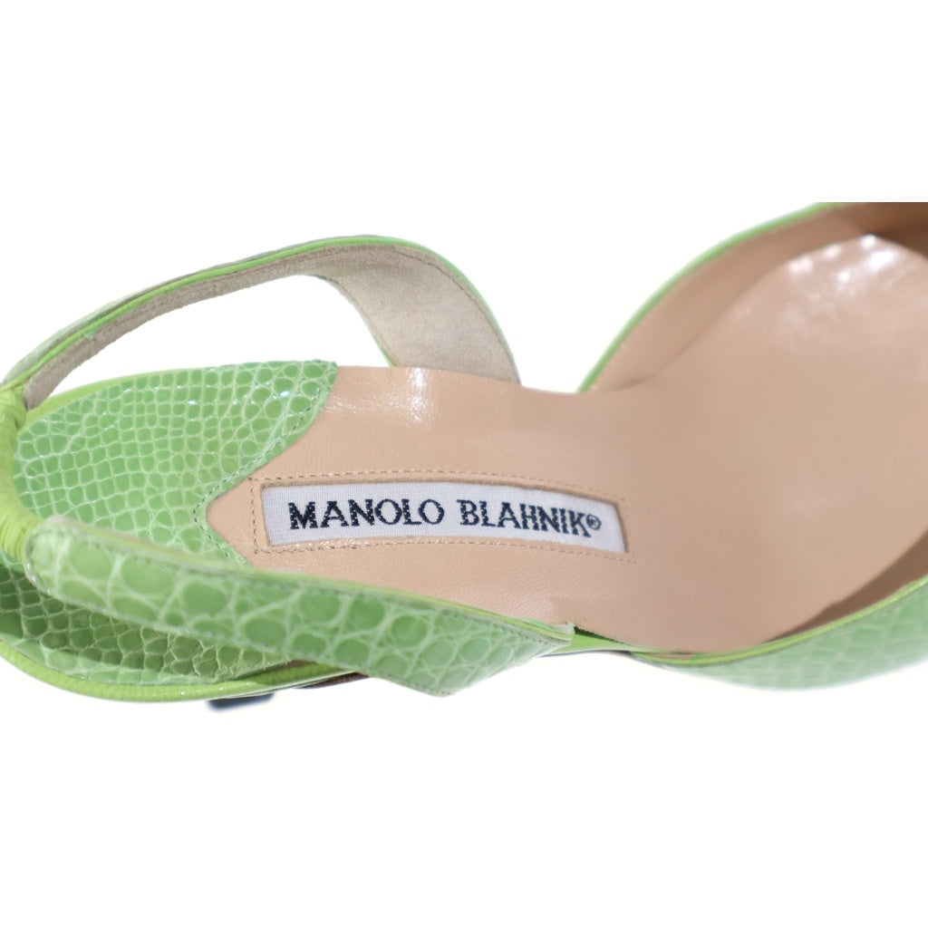 MANOLO BLAHNIK(マノロブラニク) マノロブラニク ヒールパンプス 型押しクロコ イエローグリーン 37.5 レディース