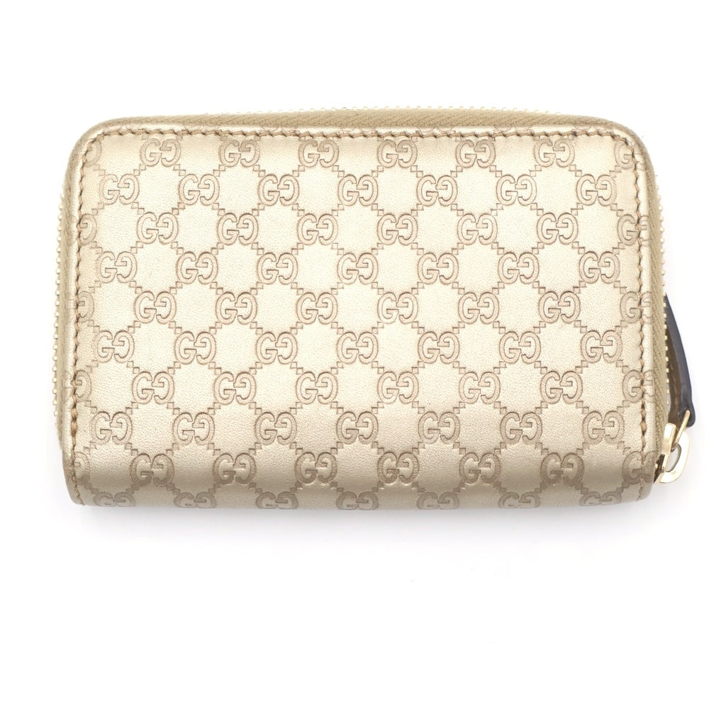 GUCCI(グッチ) マイクログッチシマ ラウンドファスナーカードケース ミニ財布 コインケース ゴールド レザー 255452 ゴールド金具 レディース