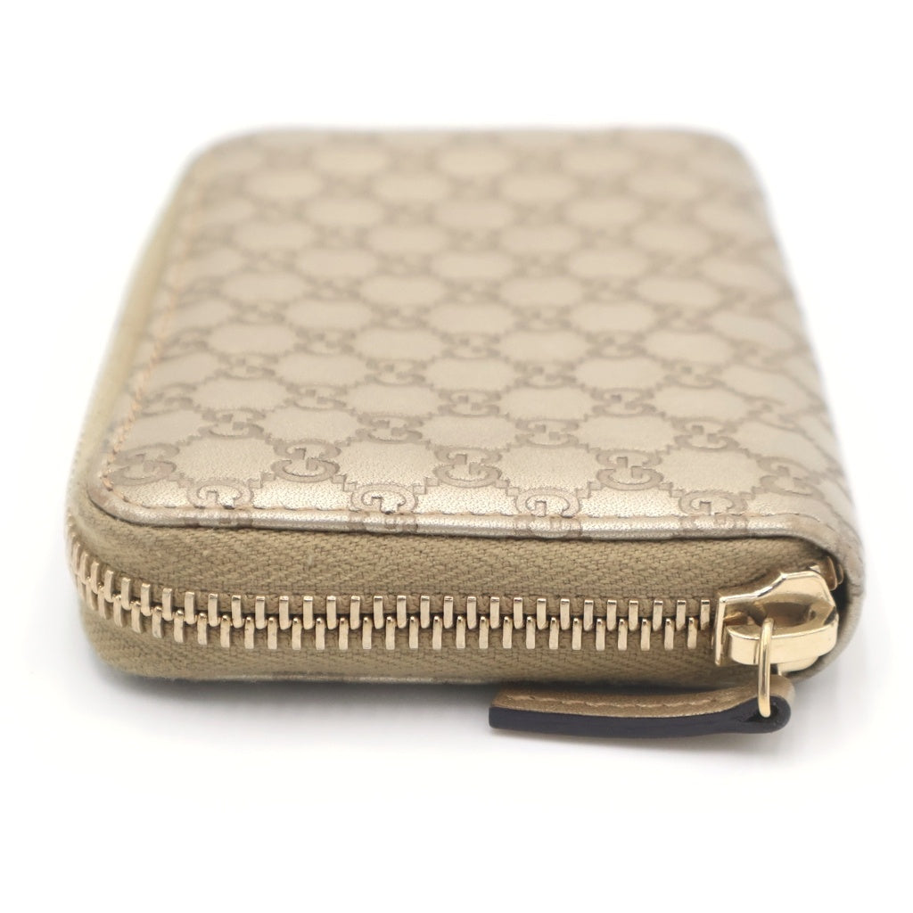 GUCCI(グッチ) マイクログッチシマ ラウンドファスナーカードケース ミニ財布 コインケース ゴールド レザー 255452 ゴールド金具 レディース