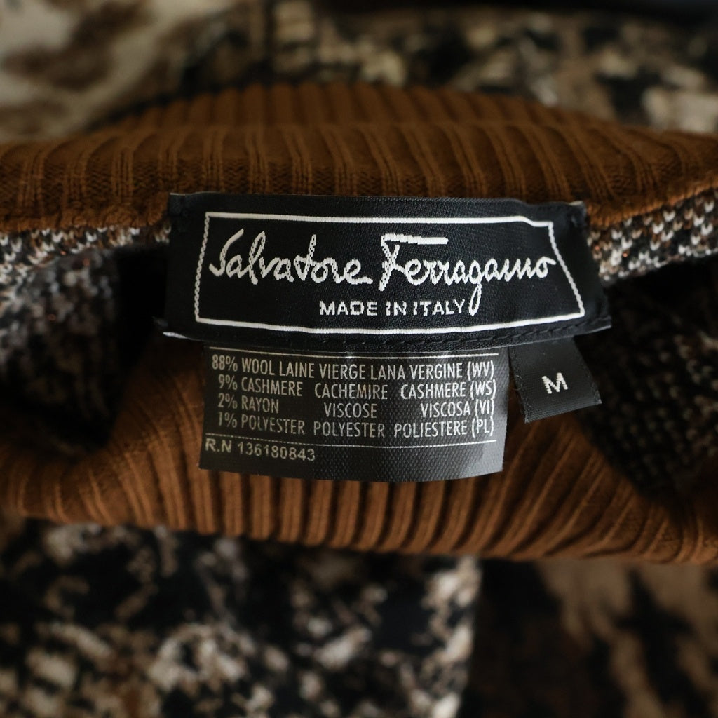 Salvatore Ferragamo(サルヴァトーレ フェラガモ) 総柄カシミヤ混ハイネックニットセーター ブラウン レディース