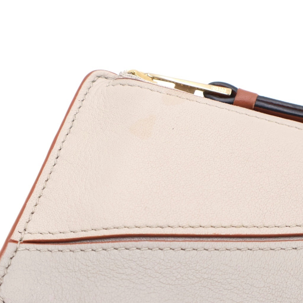 LOEWE(ロエベ) ロエベ パズル コイン カードケース コインケース 小物入れ アイボリー×ブラウン レザー ゴールド金具 レディース