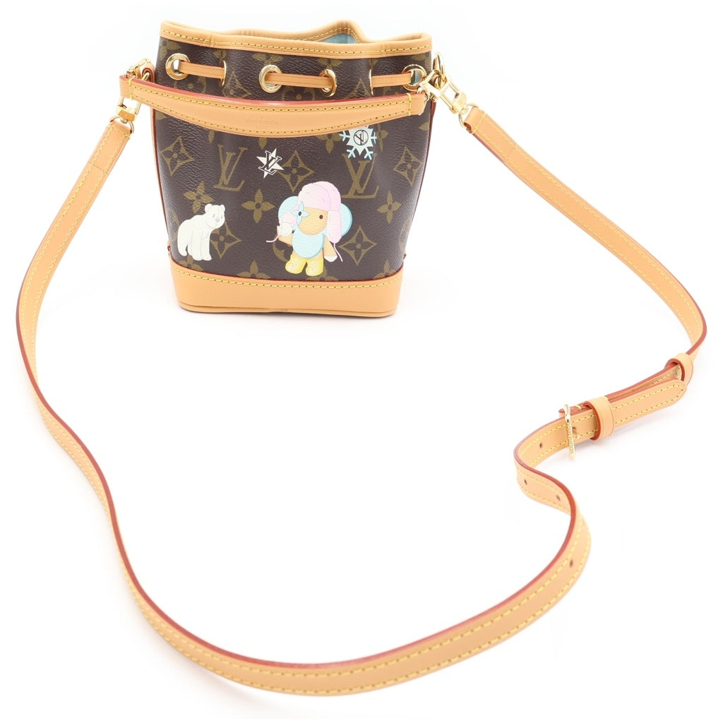LOUIS VUITTON(ルイヴィトン) モノグラム ヴィヴィエンヌホリデー ナノノエ ショルダーバッグ ミニバッグ ブラウン レザー×PVC M12221 ゴールド金具 レディース