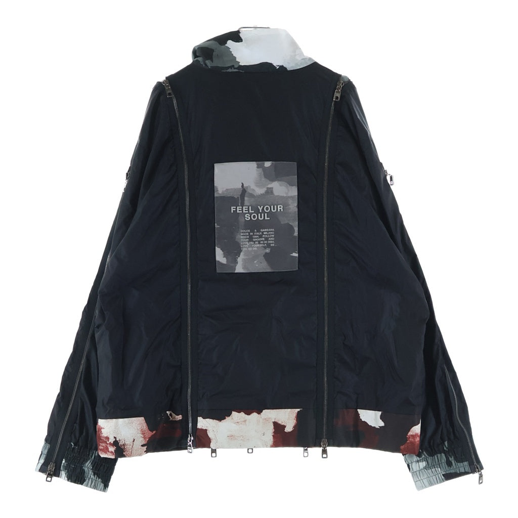 DOLCE & GABBANA(ドルチェアンドガッバーナ) グラフィック柄切り替え ジップデザイン ナイロン トラックジャケット ブラック J9023T/HE015