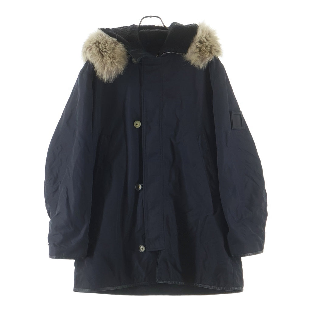 LOUIS VUITTON(ルイヴィトン) レザー切り替え ナイロン ファーフーデッド ジップアップ 中綿 コート ブラック RM102M MRCO41PHN
