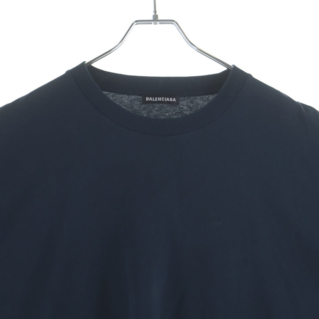 BALENCIAGA(バレンシアガ) 19AW 裾ロゴタグ クルーネック 半袖Tシャツ カットソー ネイビー 583917
