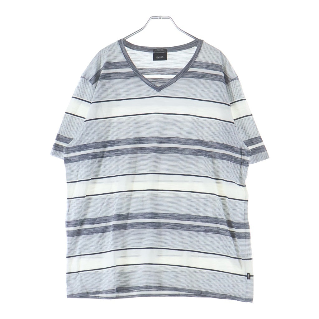 HUGO BOSS(ヒューゴボス) ボーダー総柄 Vネック 半袖Tシャツ カットソー ホワイト/ネイビー 50285480