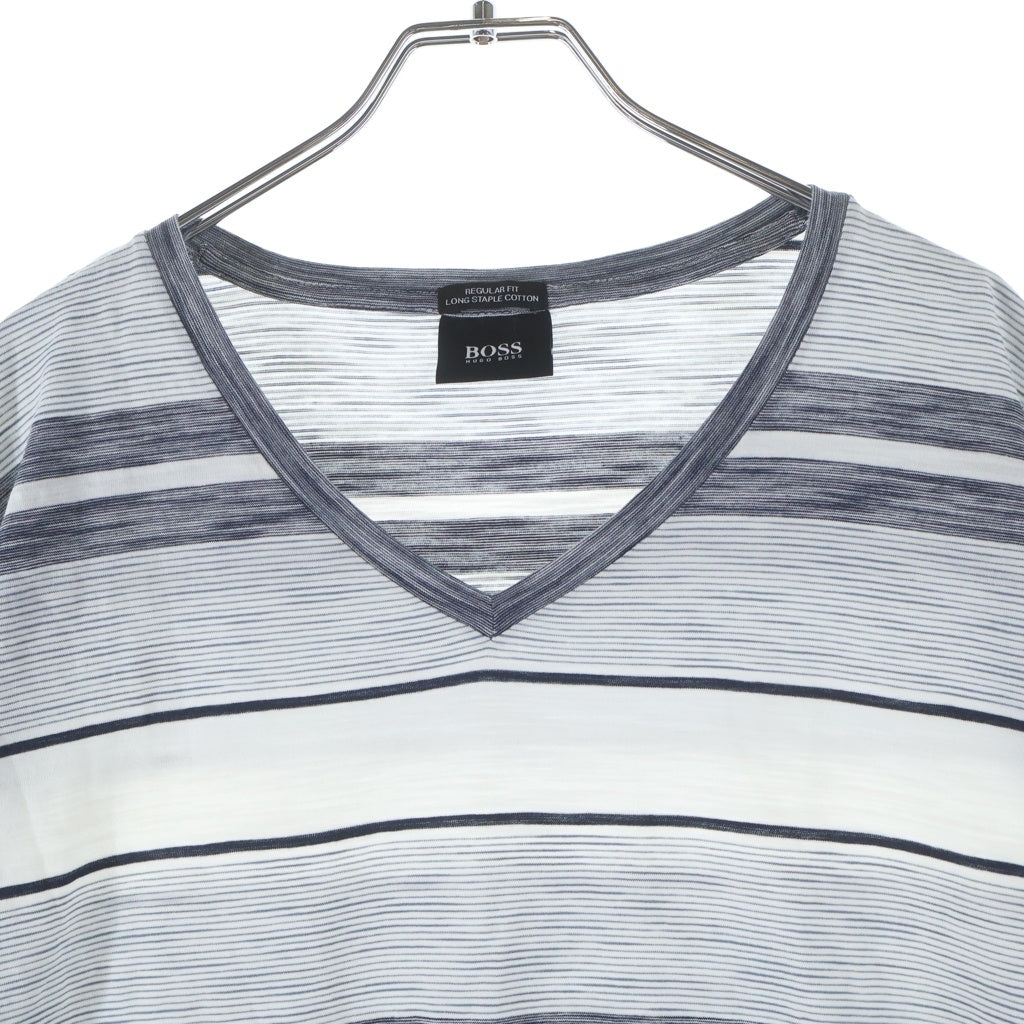 HUGO BOSS(ヒューゴボス) ボーダー総柄 Vネック 半袖Tシャツ カットソー ホワイト/ネイビー 50285480