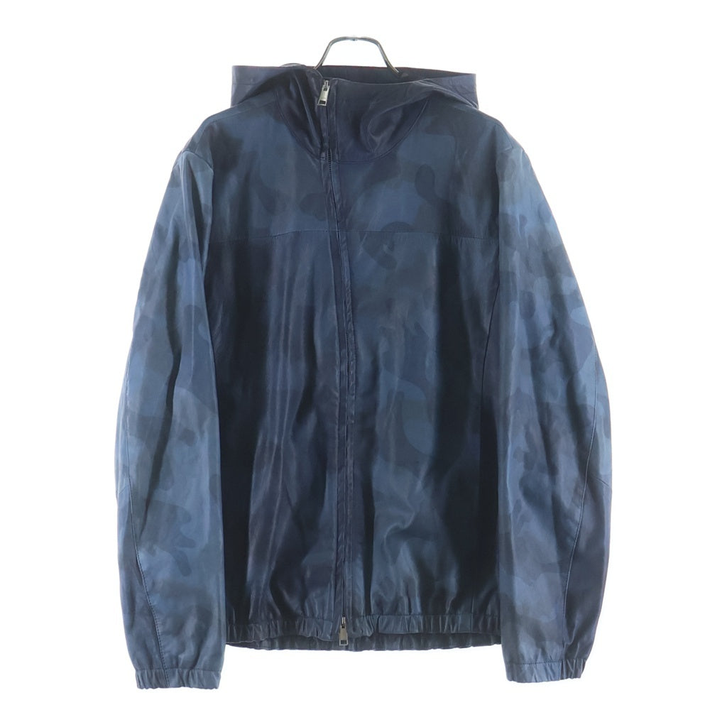 Armani Exchange(アルマーニ エクスチェンジ) レザーウインドブレーカー 迷彩 ブルー #XL 3ZZB50