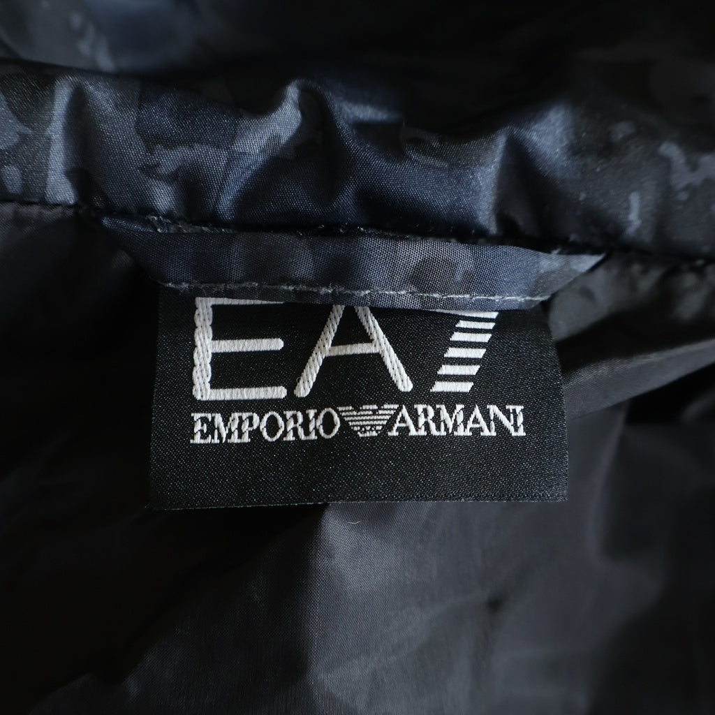 EMPORIO ARMANI(エンポリオアルマーニ) ロゴプリント 総柄プリント フーデッド ジップアップ 中綿ジャケット グレー 6ZPB62
