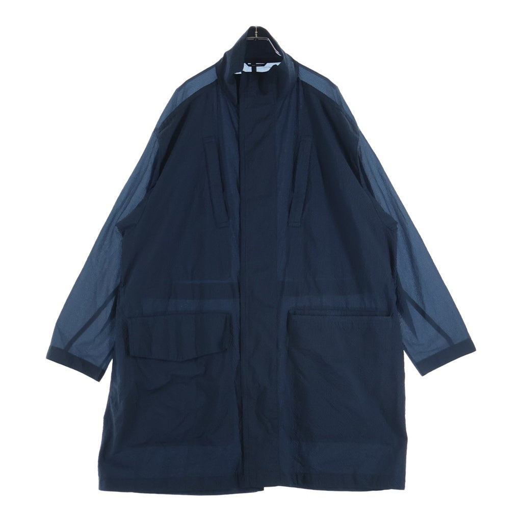 HERMES エルメス シアサッカー ジップアップ ナイロン ロングジャケット コート ネイビー 01-5520 HERMES(エルメス) シアサッカー ジップアップ ナイロン ロング