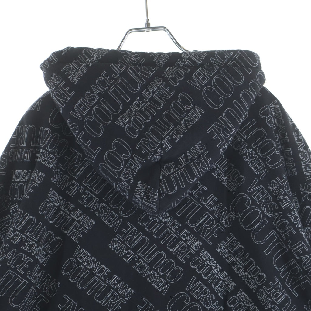 VERSACE COLLECTION(ヴェルサーチコレクション) ロゴ総柄 ジップアップ スウェットパーカー フーディー ブラック