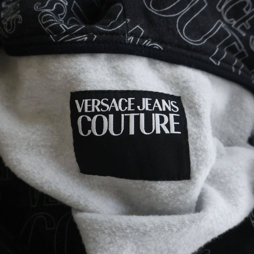 VERSACE COLLECTION(ヴェルサーチコレクション) ロゴ総柄 ジップアップ スウェットパーカー フーディー ブラック